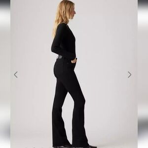 Levis 726 Flare High Rise Denim Jeans In Washed Black Size 28